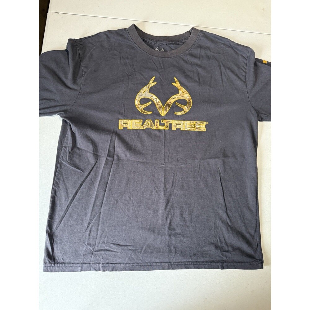Realtree Shirt Mens XL Black Faded Long Sleeve Outdoor Hunting Camo Logo Tee